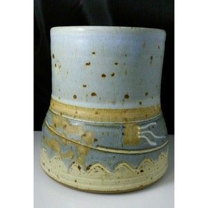 Vintage Wally Smith Studio Art Pottery Utensil Crock Vase Fire Reduction Signed